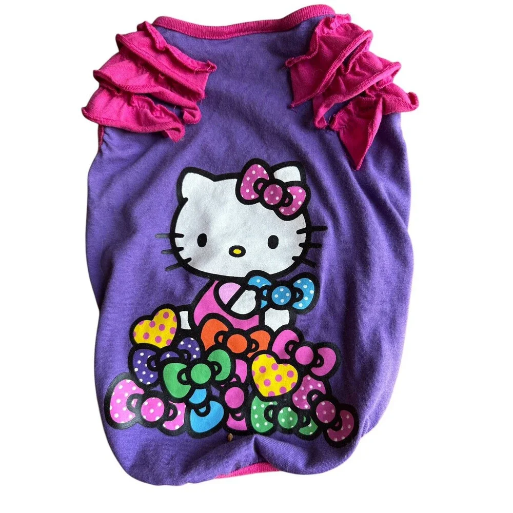 Two Hello Kitty T Shirts For Cats Bright Colors Purple Pink Adorable Fur Baby S